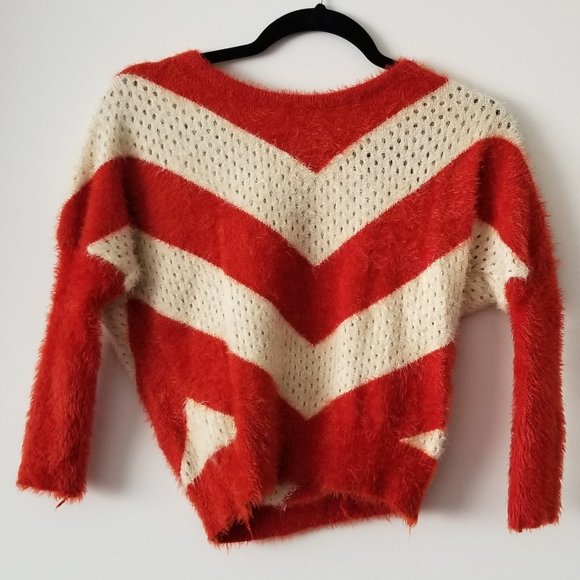 Groovy Orange/Red & White Stripped Sweater - Picture 2 of 4